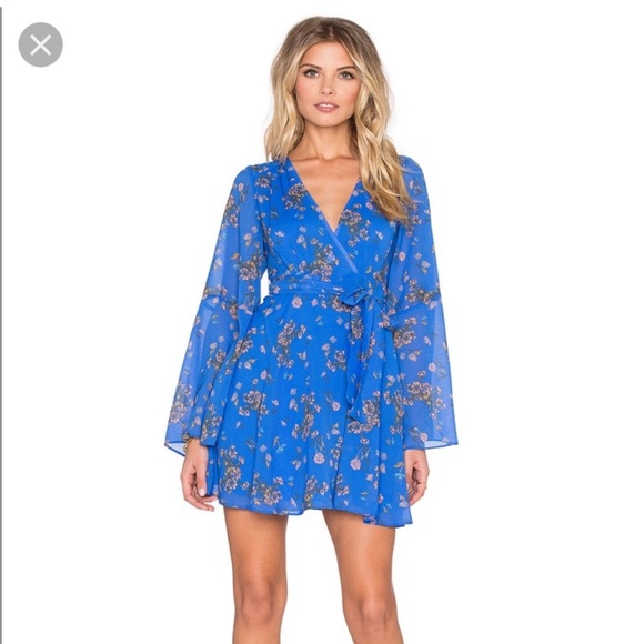 Free People Dresses & Skirts - Free People Lilou Blue Floral Long Sleeve Mini Dress Women’s Small Boho Chic